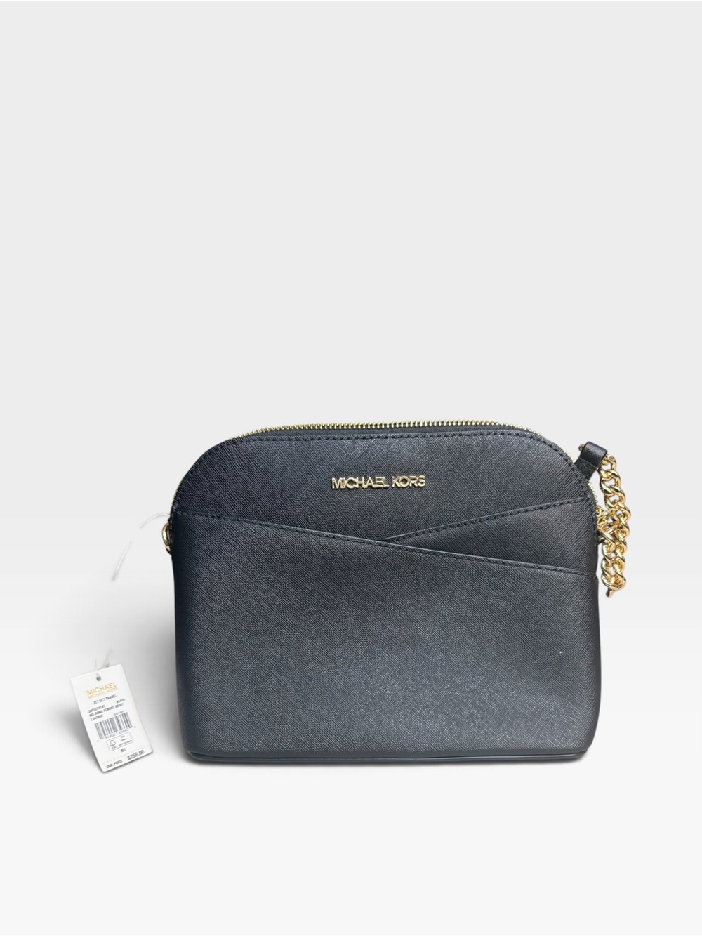 Michael Kors Black Saffiano Crossbody with Gold Chain Accent